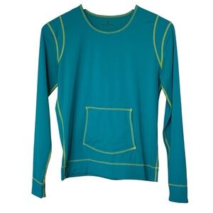 Athleta Women's Long Sleeve Pullover Top Green Stitch Muff Pocket S Activewear